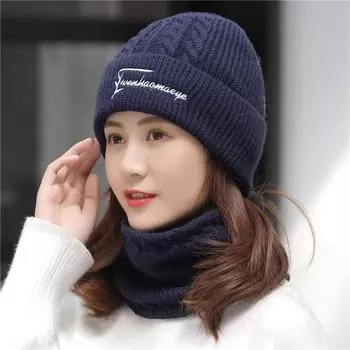 Женская шапка-шарф, двухкомпонентная зимняя шапка, мягкая защита ушей, вязаная шапка, теплый шарф ONE SIZE