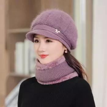 Женская шапка, шарф, зимняя утолщенная шерстяная шапка с флисовой подкладкой, термозащита от холода Hat + Scarf