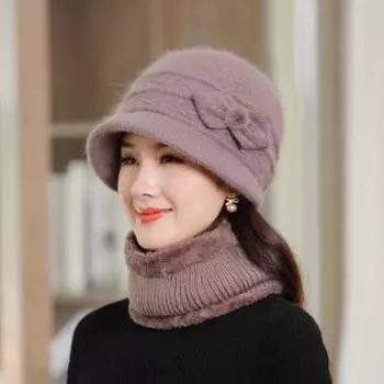 Женская шапка, шарф, зимняя утолщенная шерстяная шапка с флисовой подкладкой, термозащита от холода Hat + Scarf