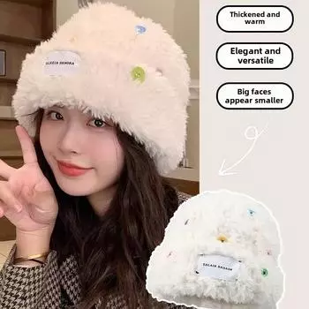 Женская шапка шерстяная шапка плюшевая осенне-зимняя утолщенная шапка сотня большая окружность головы теплая вязаная шапка One Size