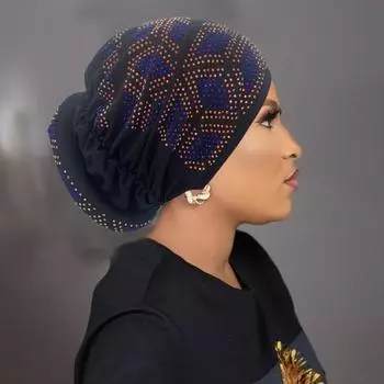 Женская шапка-тюрбан с блестками и бриллиантами