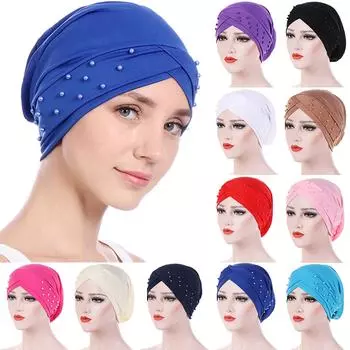 Женская шапка-тюрбан с бусинами, мусульманская шапка от выпадения волос, химиотерапия, рак, женский хиджаб, повязка на голову One Size фиолетовый