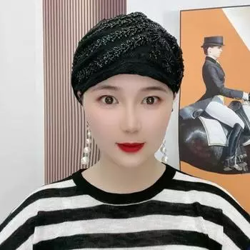 Женская шапка-тюрбан с пайетками, вышитая в тон, легкая шапочка для волос легкие хаки