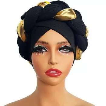 Женская шапка витая трикотажная высокая эластичность противоскользящая шапочка соответствующего цвета в этническом стиле регион Ближнего Востока традиционная винтажная ветрозащитная защита волос чёрный