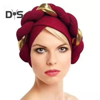 Женская шапка витая трикотажная высокая эластичность противоскользящая шапочка соответствующего цвета в этническом стиле регион Ближнего Востока традиционная винтажная ветрозащитная защита волос жёлтый