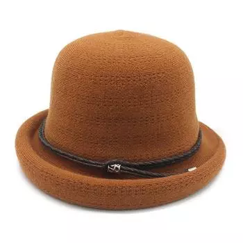 Женская шапка вязаная тонкая дышащая панама солнцезащитный козырек солнцезащитный крем загнутый край модная шляпа от солнца прилив M56-58cm коричневый