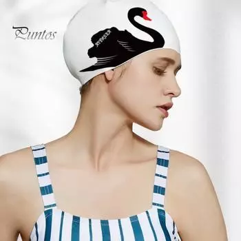 Женская шапочка для плавания с лебединым принтом, эластичная нескользящая защита ушей, водонепроницаемая силиконовая шапка с длинными короткими волосами для взрослых, шапка для купания в бассейне, плавательный бассейн A белый
