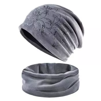 Женская бархатная шапочка и снуд синий