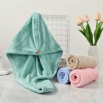 Женская шапочка-полотенце для быстрой сушки волос: Мягкая микрофибра, супервпитывающая и быстросохнущая, однотонная.