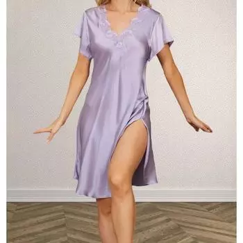 Женская шелковая кружевная пижама, сексуальная шелковая ночная рубашка с разрезом по бокам, шелковая пижама с коротким рукавом, платье, пижама M