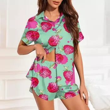 Женская шелковая пижама с пуговицами, домашняя одежда, принт со звездами, короткий рукав, атласный пижамный комплект из 2 предметов XXL