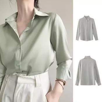 Женская шелковая рубашка, весенние топы, повседневные офисные женские рубашки с длинным рукавом, черные блузки, рубашки, женские топы S чёрный