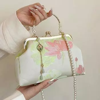 Женская шелковая сумка-тоут с вышитой цепочкой в китайском стиле ципао, повседневное использование, мода