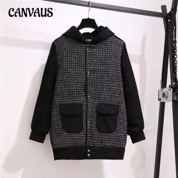 Женская шерстяная куртка больших размеров, новая, на осень и зиму, свободного покроя, средней длины XL чёрный