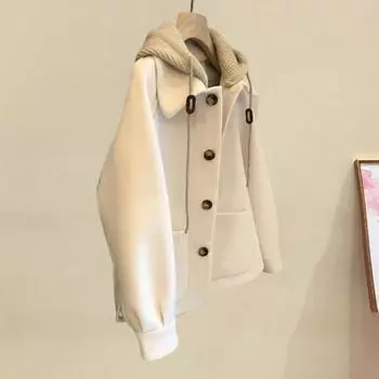 Женская шерстяная куртка, имитация двухкомпонентного лоскутного пальто большого размера, двубортное, с завязками, свободное, теплое, с длинными рукавами, для поездок на работу и учебы, весна, осень, зима M кофейный