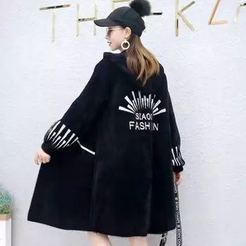 Женская шерстяная куртка миди с капюшоном и трикотажем поверх свитера из норкового флиса в зимнем стиле one size фиолетовый