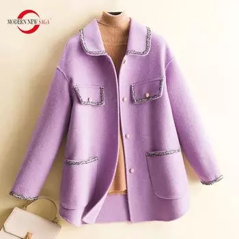 Женская шерстяная куртка MODERN NEW SAGA из 100% мериносовой шерсти, осенняя полушерстяная куртка, зимнее теплое кашемировое пальто