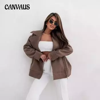 Женская шерстяная куртка на молнии с лацканами больших размеров для осени S верблюд