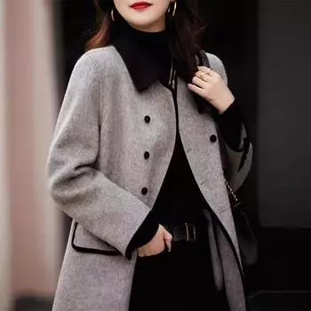 Женская шерстяная куртка осень-зима, винтажная длинная верхняя одежда, корейская, с роговыми пуговицами, элегантная, женская, толстая ветровка XXL серый