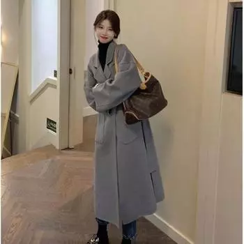Женская шерстяная куртка, повседневный костюм, пальто, осень-зима 2023, новая мода, темпераментная накидка миди, свободное пальто, элегантное One Size серый