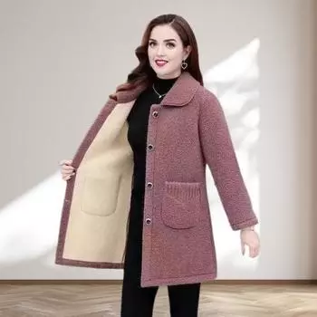 Женская шерстяная куртка с длинными рукавами, однотонная, свободная посадка, для комфорта на каждый день M хаки