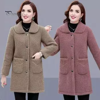 Женская шерстяная куртка с длинными рукавами, однотонная, свободная, для комфортной повседневной носки, пальто, повседневная одежда на осень-зиму, повседневная одежда в уличном стиле M кофейный