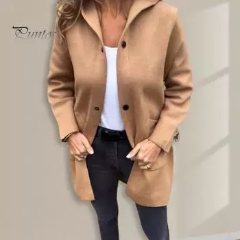 Женская шерстяная куртка с капюшоном, однобортное пальто средней длины, термобелье с длинными рукавами, для поездок на работу, свиданий, весна, осень, зима XXXL розы красного