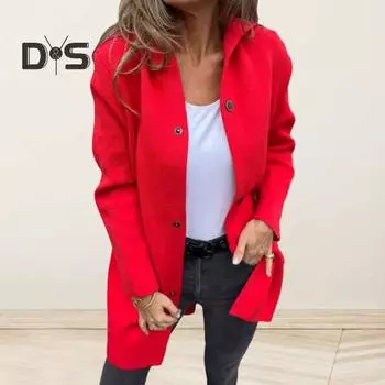 Женская шерстяная куртка с капюшоном, однобортное пальто средней длины, термобелье с длинными рукавами, для поездок на работу, свиданий, весна, осень, зима XXXL розы красного