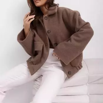 Женская шерстяная куртка с отложным воротником, однобортное пальто с плиссированным подолом, термобелье с длинными рукавами, для поездок на работу, свиданий, весна-осень. S абрикосовый