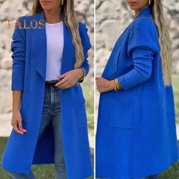 Женская шерстяная куртка с отложным воротником, однотонное трикотажное пальто средней длины, с длинными рукавами, для поездок на работу, свиданий, весна, осень, зима, пальто M бежевый