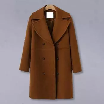 Женская шерстяная куртка с отложным воротником, однотонное двубортное пальто больших размеров, свободное теплое пальто с длинными рукавами для поездок на работу, свиданий, осень-зима S хаки