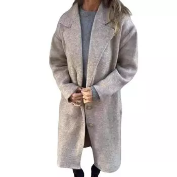 Женская шерстяная куртка с отложным воротником, однотонное пальто с застежкой на пуговицы, свободное теплое пальто с длинными рукавами для поездок на работу, свиданий, весна-осень-зима M серый