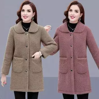 Женская шерстяная куртка Yousheng с длинными рукавами, однотонная, свободного кроя, для комфортной повседневной носки, пальто, повседневная одежда на осень-зиму, повседневная уличная одежда M хаки