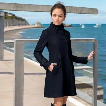 Женская шерстяная куртка Женская одежда Среднее и длинное шерстяное пальто Тренч с капюшоном S