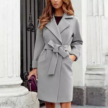 Женская шерстяная модная облегающая куртка с поясом и лацканами, шерстяная куртка с карманами, фланелевая куртка, пальто S чёрный