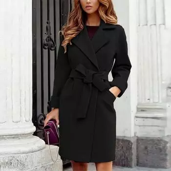 Женская шерстяная модная облегающая куртка с поясом и лацканами, шерстяная куртка с карманами, фланелевая куртка, пальто S серый