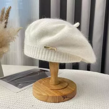 Женская шерстяная шапка для девочек в стиле ретро, вязаная шапка, утолщенные шапочки-бини, декоративные шапки-береты, милые модные аксессуары