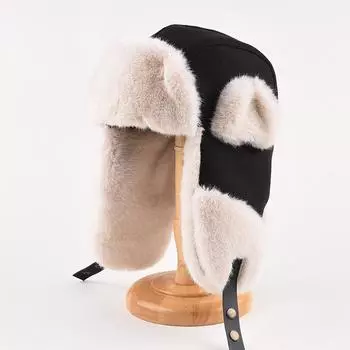 Женская шерстяная шапка, утепленная, теплая, вязаная, с ушками, два комплекта One Size чёрный