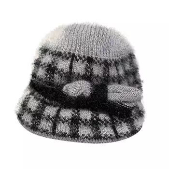 Женская шерстяная шапка, утепленная, теплая, вязаная шапка с ушками One Size