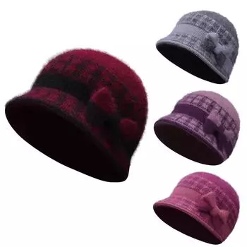 Женская шерстяная шапка, утепленная, теплая, вязаная шапка с ушками One Size