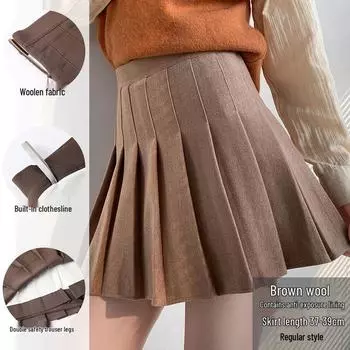 Женская шерстяная юбка А-силуэта с высокой талией и плиссировкой - Корейский стиль, Большой размер, Слим-фит XXL