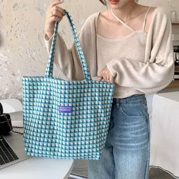 Женская шерстяная винтажная клетчатая сумка на плечо, универсальная холщовая студенческая сумка большой емкости OneSize