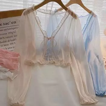 Женская шифоновая блузка-кардиган от солнца с длинными рукавами и шнуровкой, дышащая рубашка с кондиционером для работы, повседневной носки розовый