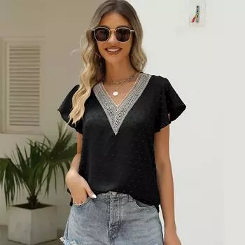 Женская шифоновая блузка, летние модные топы с v-образным вырезом S белый