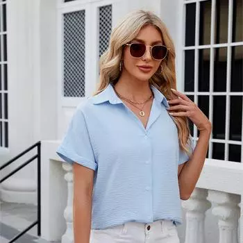 Женская шифоновая блузка, повседневная, с коротким рукавом, летняя, с отложным воротником M