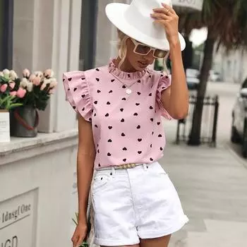Женская шифоновая блузка, повседневные летние повседневные топы с рюшами и волнистыми краями, с короткими рукавами L