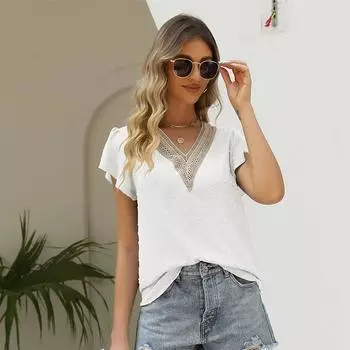Женская шифоновая блузка с v-образным вырезом, модные летние топы S белый