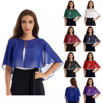 Женская шифоновая накидка-шаль на одну пуговицу, прозрачная накидка на свадебное платье для свадебных или вечерних мероприятий One Size красный