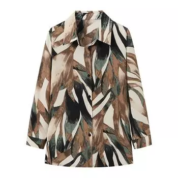 Женская шифоновая рубашка с длинными рукавами и лацканами на весну и лето, офисные женские топы с цветочным принтом, женская блузка свободного покроя S