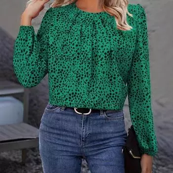 Женская шифоновая рубашка с длинными рукавами и леопардовым принтом, осенние новые свободные ажурные пуловеры S розы красного